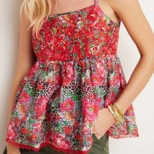 Anthropologie Payal Jain nwt babydoll top with red floral print cute fit boho